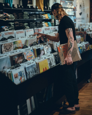 Man in record store